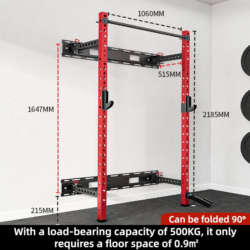Home Gym Half Rack - 調整可能なパワーケージ壁掛け式折りたたみハーフスクワットラックマルチグリップデザインホームジム筋力トレーニングフィットネス機器