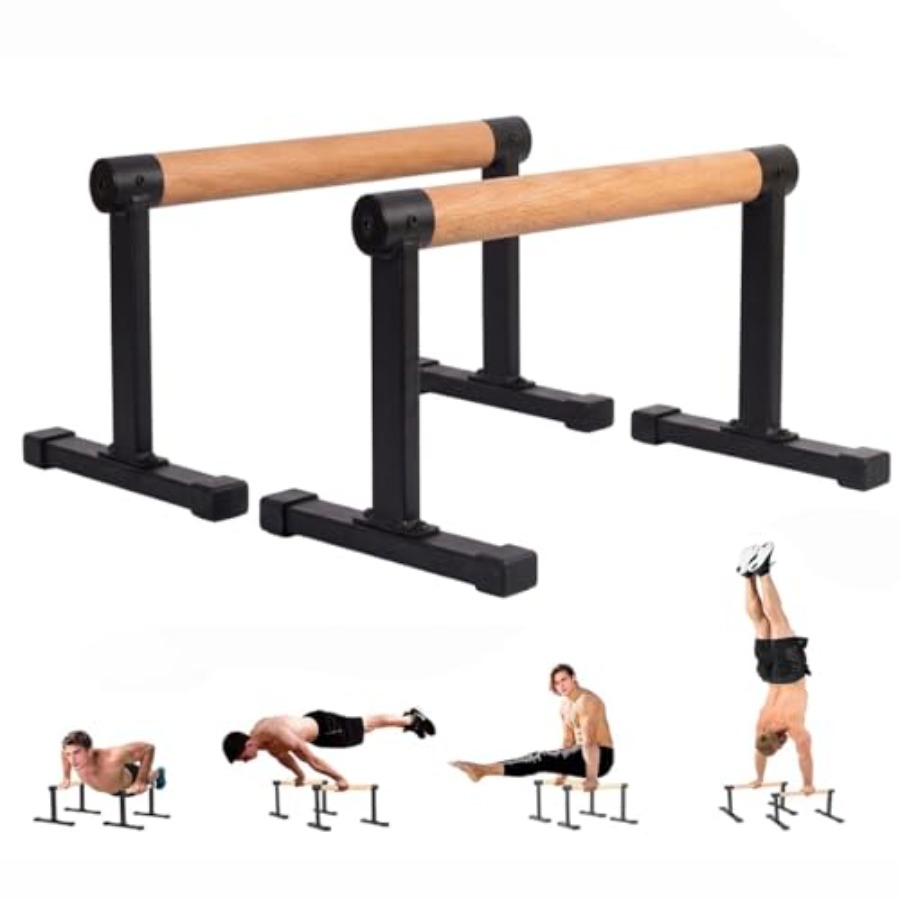 Home Gym Installation - ホームジム用木製平行棒 体操用 ブナ材 ナチュラルカラー 耐荷重700ポンド 滑り止めマット