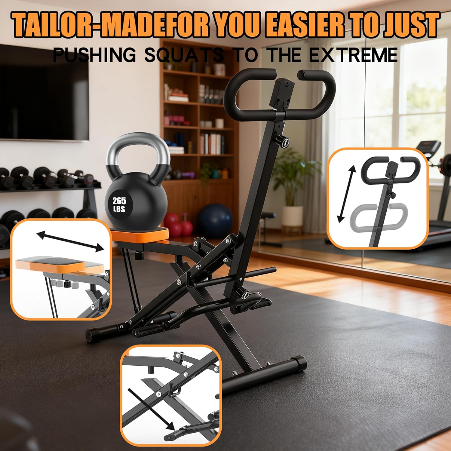 Leg Press Machine - 家庭用スクワットマシン、ヒップトレーニング用アシストトレーナー、折りたたみ式、抵抗バンド付き、お尻、ヒップ、太もも、腹筋、背中、レッグプレス、ヒップスラスト、ホームジムフィットネス用-ブラック
