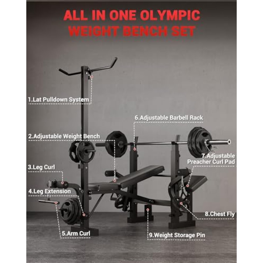 ホームジム8in1折りたたみ式ウェイトベンチセット（プリチャ - Home Gym Lat Pulldown のレビューと価格