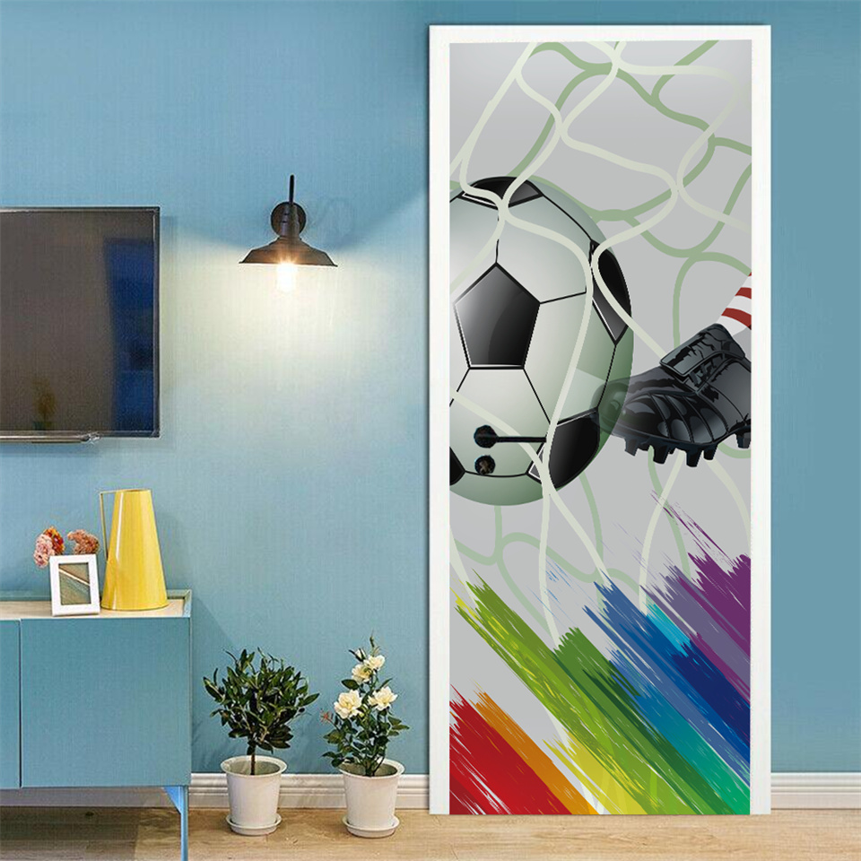 サッカーバスケットボールの壁紙,3Dドア,寝室の装飾,粘着ポ - Home Gym Room のレビューと価格