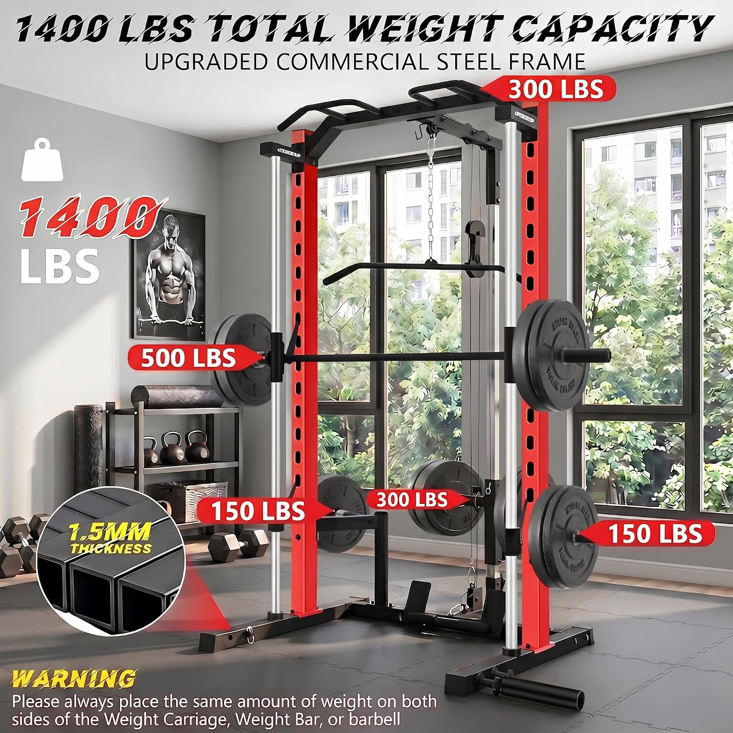 ホームジム用オールインワンスミスマシンパワーラック（ラットプ - Home Gym Lat Pulldown のレビューと価格